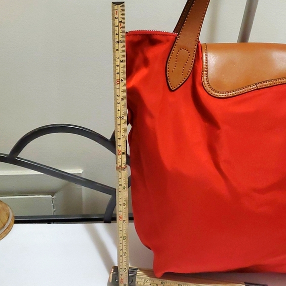 R.L.L RALPH LAUREN Red Packable Tote/Bag Nylon w. Leather Straps - Picture 6 of 12
